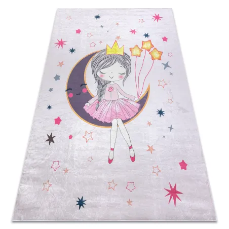 Waschteppich BAMBINO 48060 in Rosa mit Sternen, rutschfest für Kinderzimmer