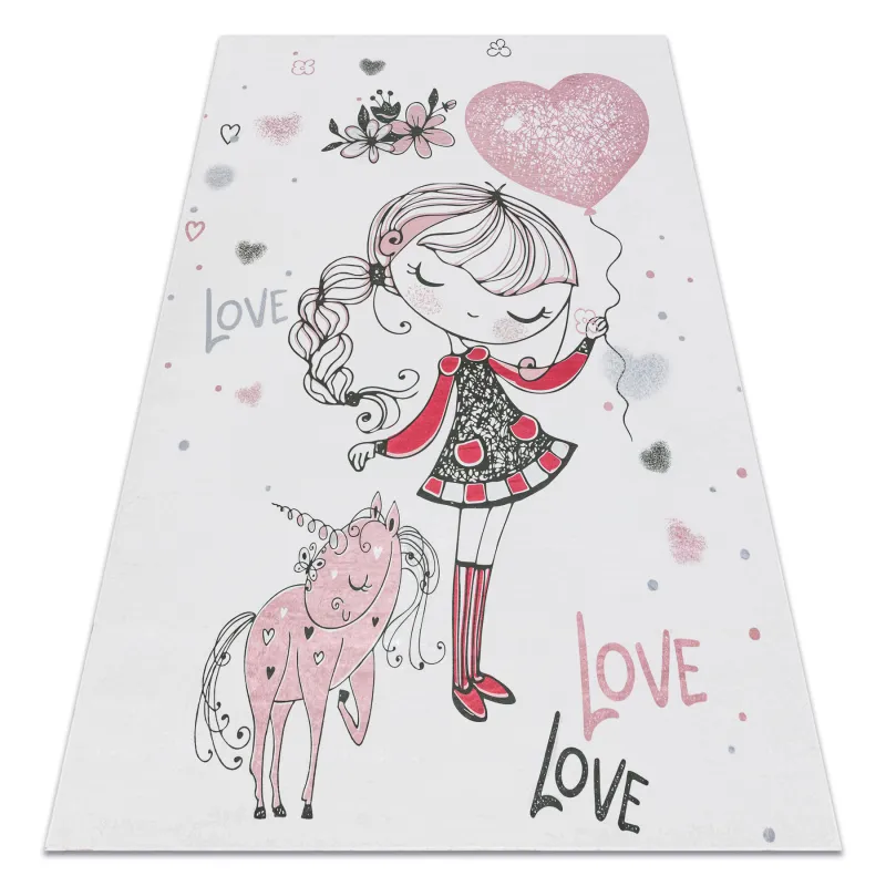 Waschteppich BAMBINO 2644 mit Einhorn, rutschfest, für Kinder - weiß / rosa