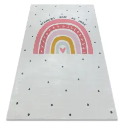 BAMBINO Waschteppich Regenbogen, Punkte für Kinder Anti-Rutsch - weiß / rosa