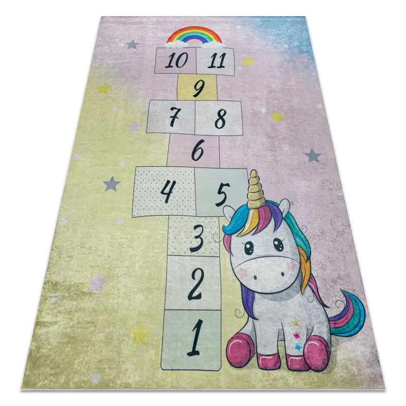 Waschteppich BAMBINO 54060 Einhorn, rosa und gelb, rutschfest für Kinder