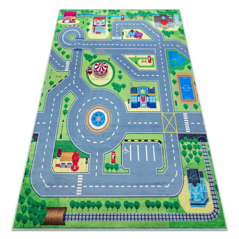 Waschteppich BAMBINO 9028, grün-grau, rutschfest für Kinderzimmer