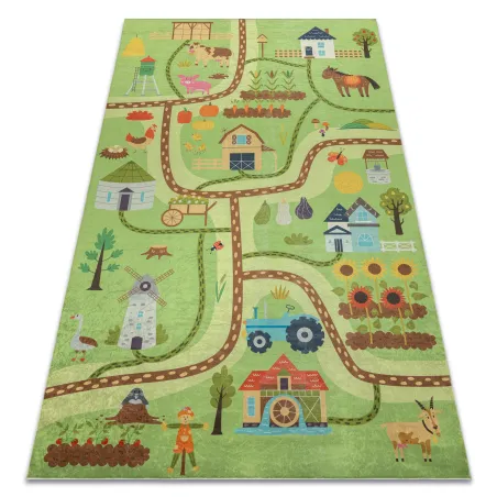 Kinderteppich BAMBINO 50200 mit Straßenmotiven, rutschfest, grün/braun
