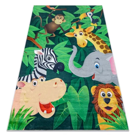 Waschteppich BAMBINO 2705, grün-braun, rutschfest für Kinderzimmer, Afrika
