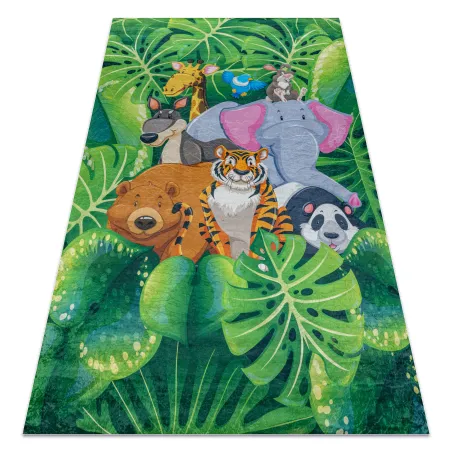Waschbarer Kinderteppich BAMBINO 2651 mit Dschungelmotiven in Grün und Braun