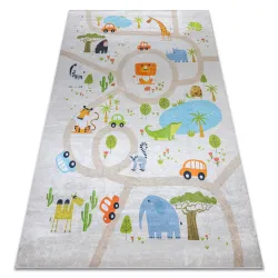 BAMBINO Waschteppich Zoo, Straßen für Kinder Anti-Rutsch - beige / grün