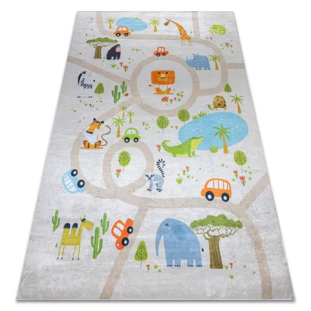 Waschteppich BAMBINO 50230 in beige und grün, rutschfest für Kinderzimmer
