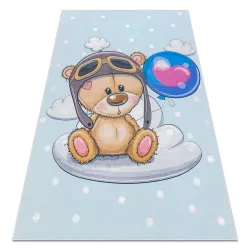 BAMBINO Waschteppich Teddybär, der Pilot für Kinder Anti-Rutsch - blau / braun