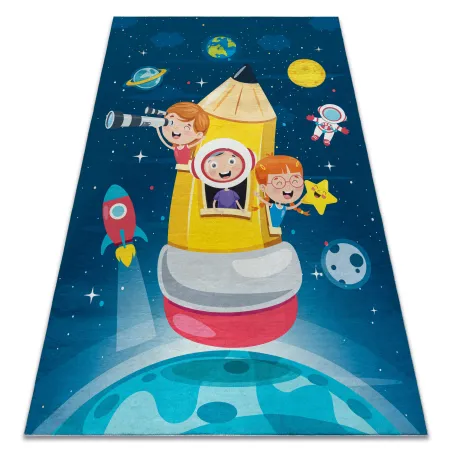 Waschteppich BAMBINO 42810 in Blau und Braun, rutschfest für Kinderzimmer
