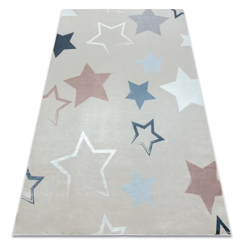 Waschteppich BAMBINO 48130 mit Sternen für Kinder, rutschfest - beige und grau