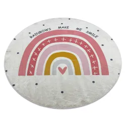 BAMBINO rund Waschteppich Regenbogen, Punkte für Kinder Anti-Rutsch - weiß / rosa