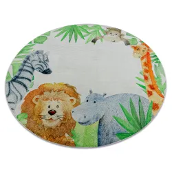 BAMBINO rund Waschteppich Tiere, Afrika für Kinder Anti-Rutsch - weiß / grün