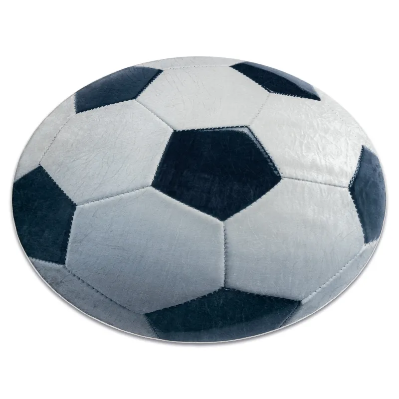 Runder Waschteppich BAMBINO 38540 mit Fußballmotiv, rutschfest in schwarz und weiß