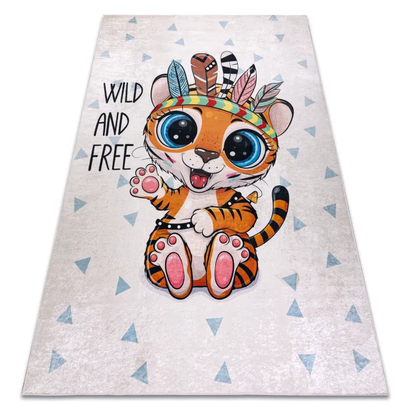 Kinderteppich rutschfest mit Tigerdesign - weiß - ZWEITKLASSIGES PRODUKT