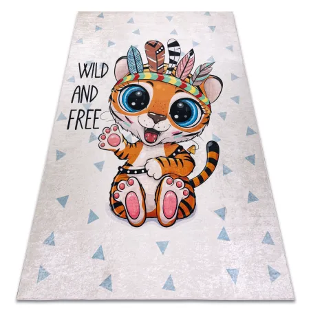 Kinderteppich rutschfest mit Tigerdesign - weiß - ZWEITKLASSIGES PRODUKT