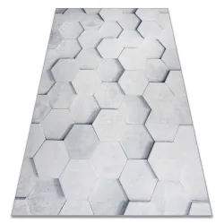 Waschbarer Teppich ANDRE Honeycomb, 3D-Würfel rutschfest - grau - 2. WAHL