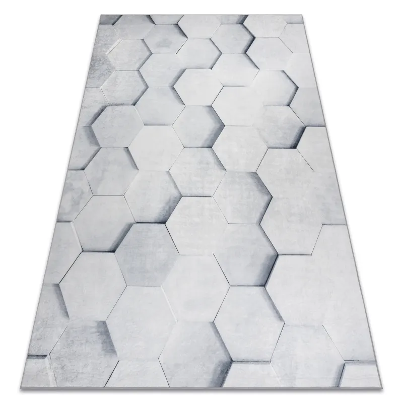 Waschbarer Teppich ANDRE 1180 Honeycomb, 3D-Würfel rutschfest - grau - 2. WAHL