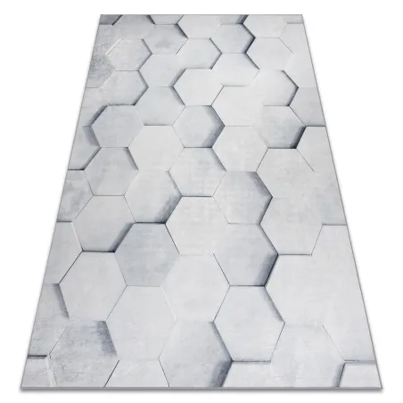 Waschbarer Teppich ANDRE 1180 Honeycomb, 3D-Würfel rutschfest - grau - 2. WAHL
