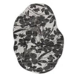 Teppich ORGANIC Sisal Blumen Creme / Schwarz - natürlich, modern unregelmäßige Form
