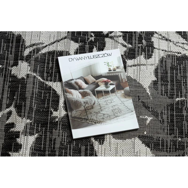 Teppich ORGANIC 2735 Sisal Blumen Creme / Schwarz - natürlich, modern unregelmäßige Form