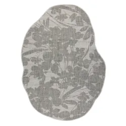 Teppich ORGANIC Sisal Blüten Creme / Grau - natürlich, modern unregelmäßige Form