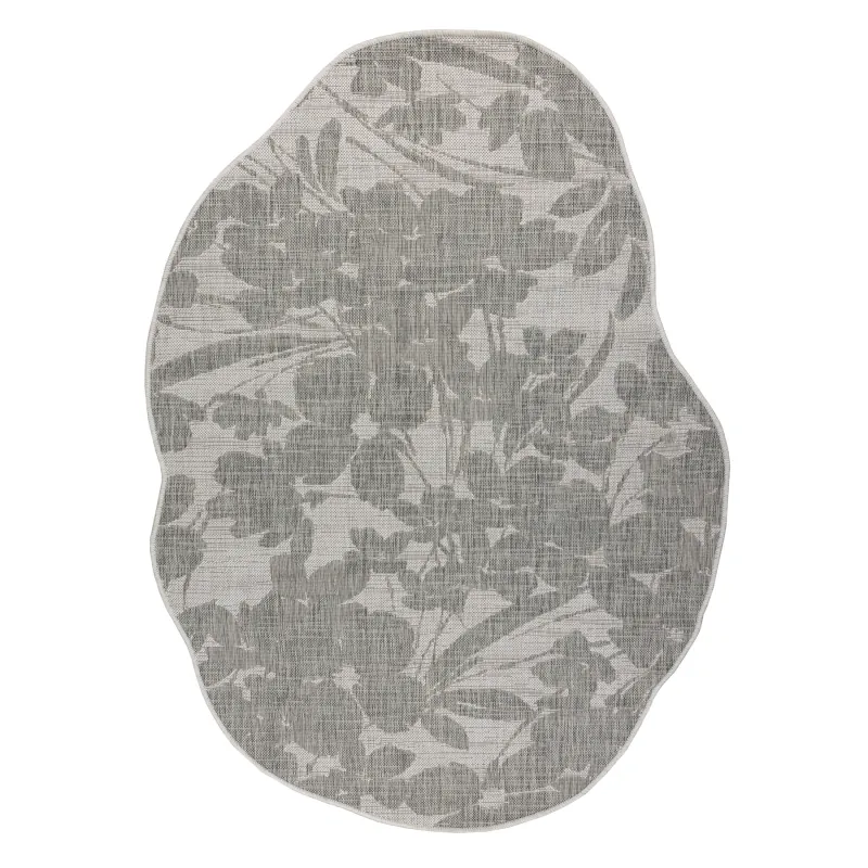 Teppich ORGANIC 2735 Sisal Blüten Creme / Grau - natürlich, modern unregelmäßige Form