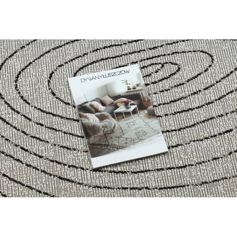 Teppich ORGANIC 2743 Sisal Baumstamm, Baumring Creme / Schwarz - natürlich, modern unregelmäßige Form
