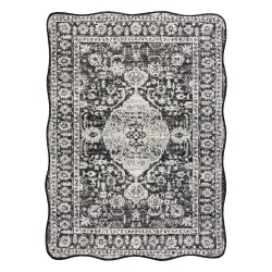 Teppich ORGANIC Sisal Ornament, Rahmen schwarz / creme - modernes unregelmäßiges Format