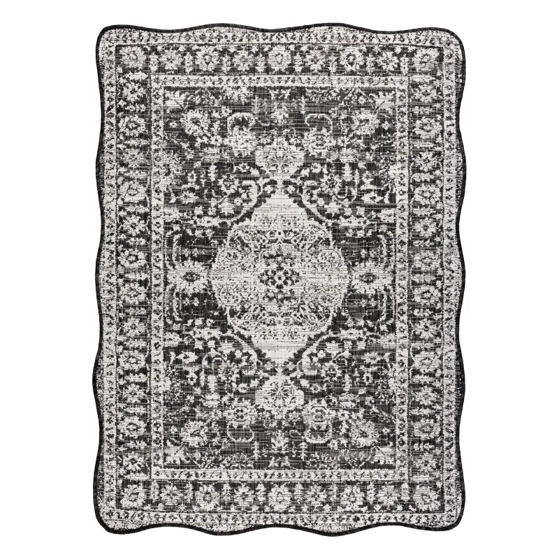 Teppich ORGANIC 2762 Sisal Ornament, Rahmen schwarz / creme - modernes unregelmäßiges Format