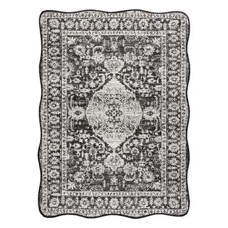 Teppich ORGANIC 2762 Sisal Ornament, Rahmen schwarz / creme - modernes unregelmäßiges Format