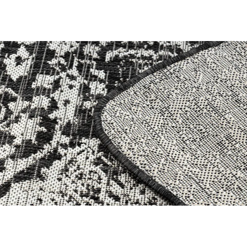 Teppich ORGANIC 2762 Sisal Ornament, Rahmen schwarz / creme - modernes unregelmäßiges Format