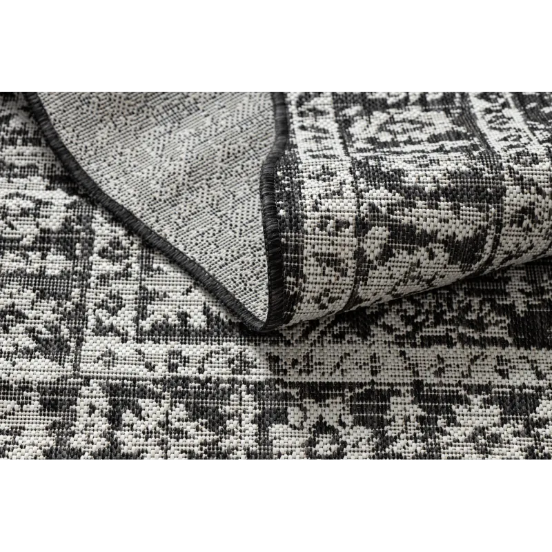 Teppich ORGANIC 2762 Sisal Ornament, Rahmen schwarz / creme - modernes unregelmäßiges Format