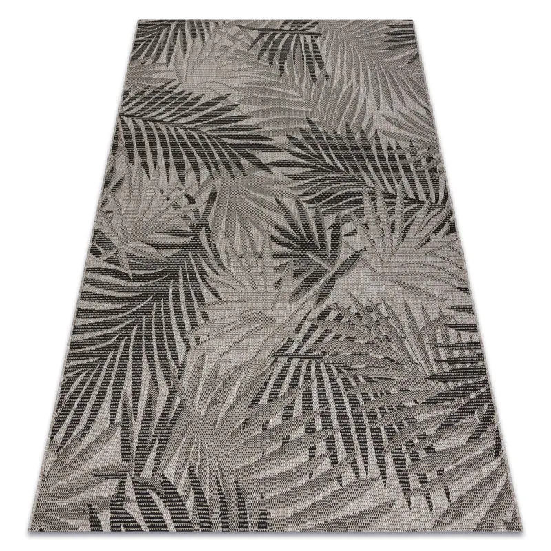 Sisal-Teppich FLOORLUX 20504 BLÄTTER Silber / Schwarz DSCHUNGEL - 2. WAHL