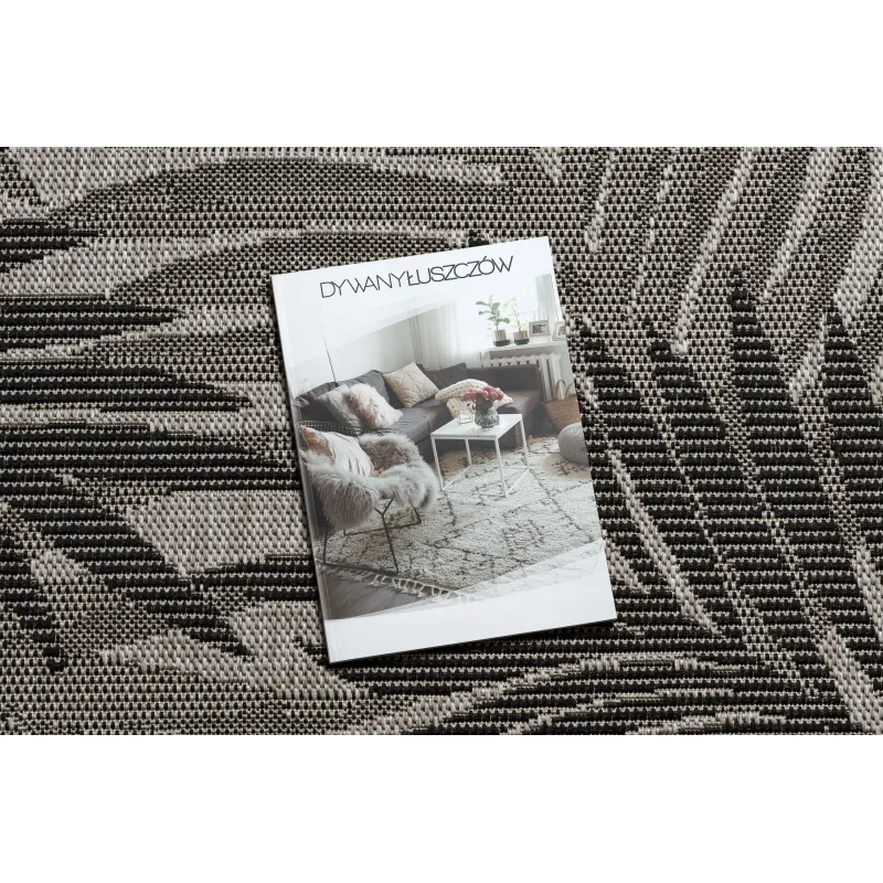Sisal-Teppich FLOORLUX 20504 BLÄTTER Silber / Schwarz DSCHUNGEL - 2. WAHL