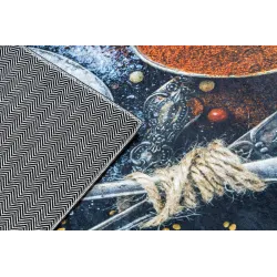 Waschbarer Teppich ANDRE 9002 Löffel, Gewürze für die Küche, rutschfest - blau / terrakotta