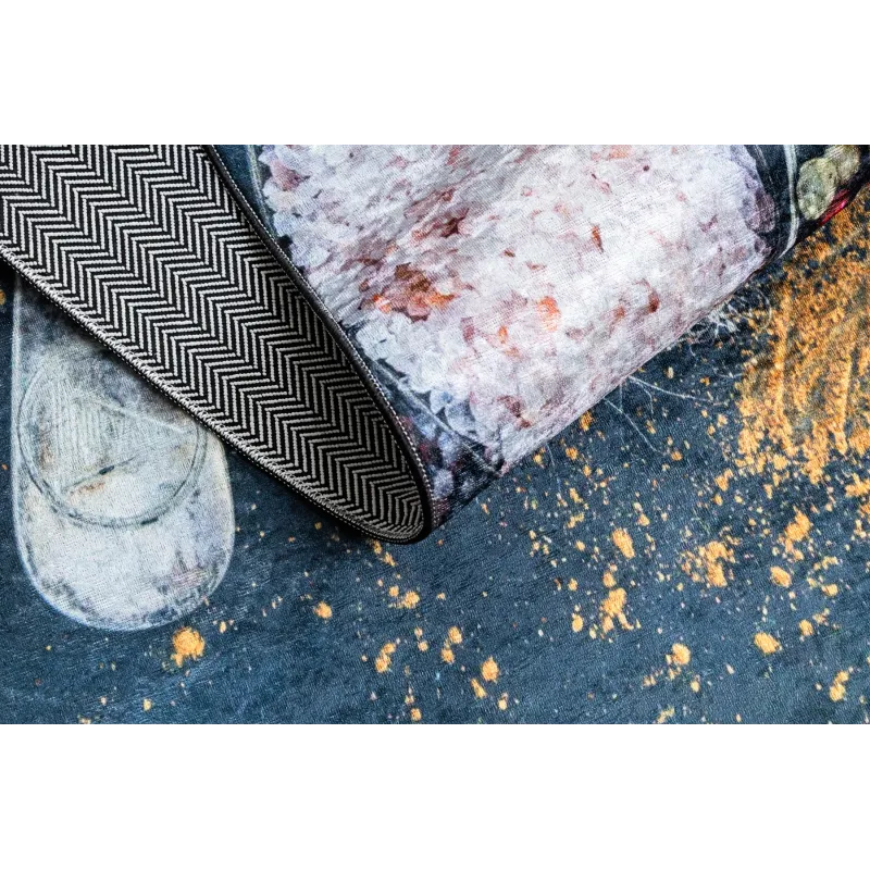 Waschbarer Teppich ANDRE 9002 Löffel, Gewürze für die Küche, rutschfest - blau / terrakotta