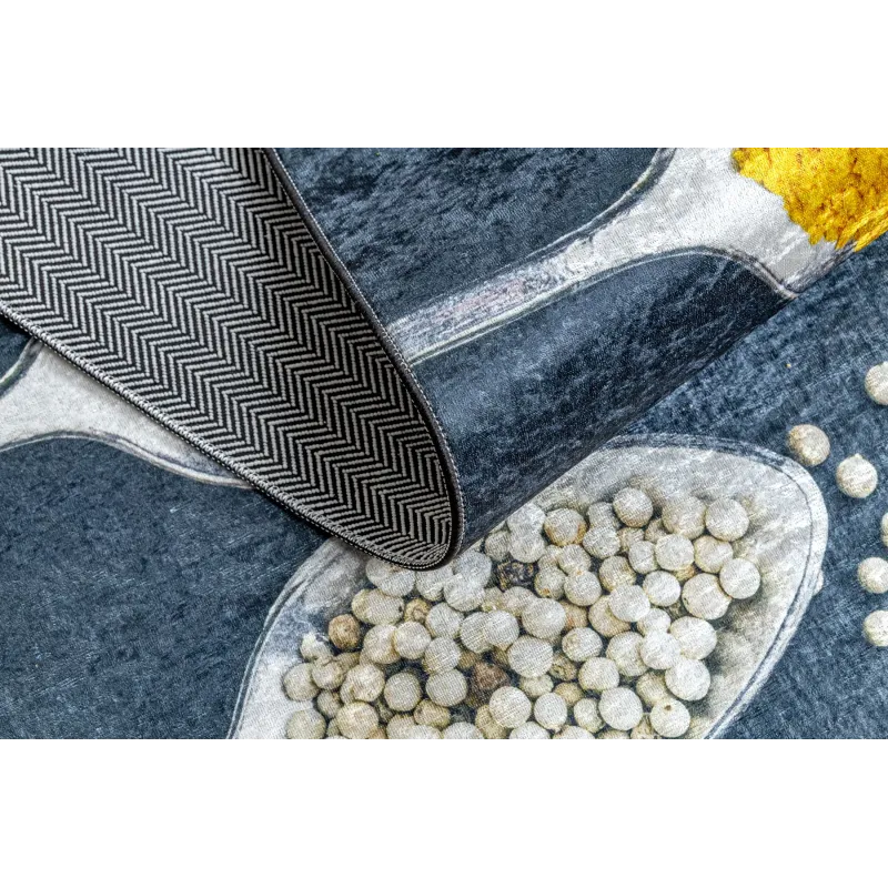 Waschbarer Teppich ANDRE 42760 Löffel, Gewürze für die Küche, rutschfest - grau / grün
