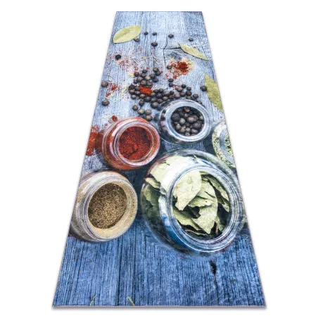 Waschbarer Teppich ANDRE 33550 Gewürze für die Küche, rutschfest - blau / grün