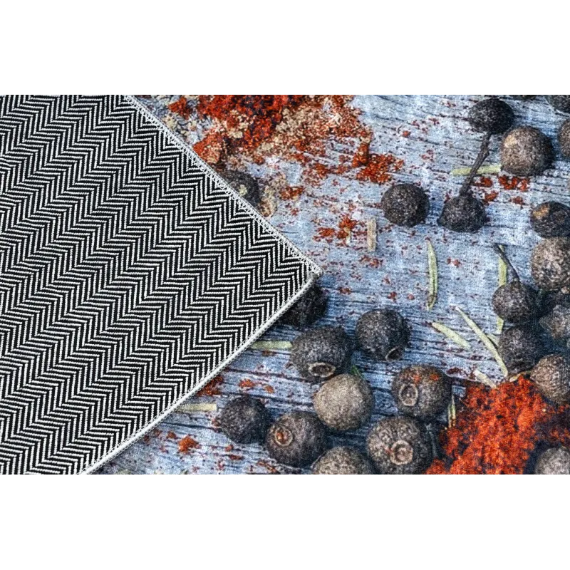 Waschbarer Teppich ANDRE 33550 Gewürze für die Küche, rutschfest - blau / grün