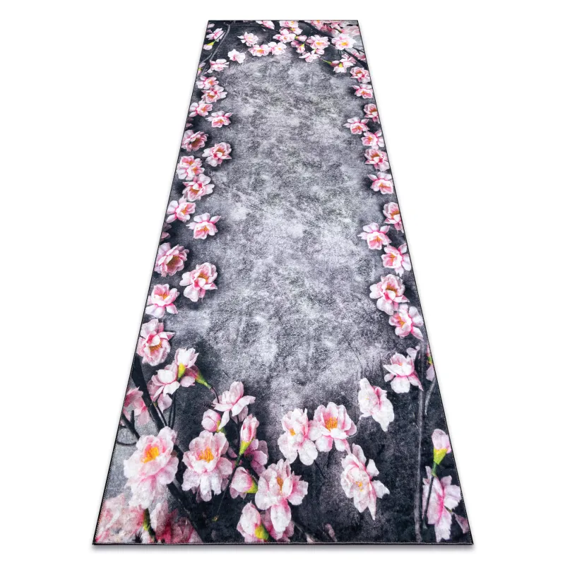 Waschbarer Teppich ANDRE 28170 Blumen rutschfest - grau / rosa