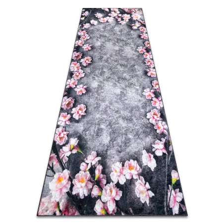 Waschbarer Teppich ANDRE 28170 Blumen rutschfest - grau / rosa