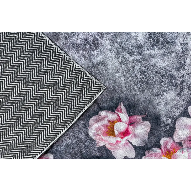 Waschbarer Teppich ANDRE 28170 Blumen rutschfest - grau / rosa