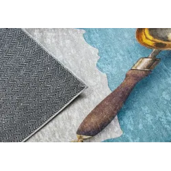 Waschbarer Teppich ANDRE 33220 Löffel, für die Küche, rutschfest - blau / gold