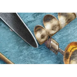 Waschbarer Teppich ANDRE 33220 Löffel, für die Küche, rutschfest - blau / gold