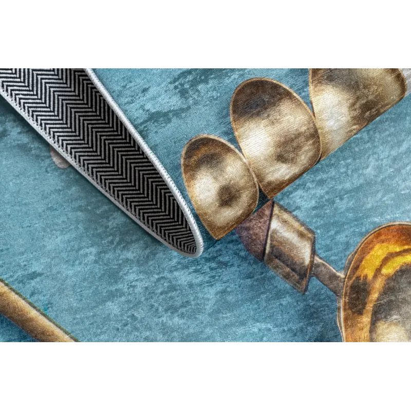 Waschbarer Teppich ANDRE 33220 Löffel, für die Küche, rutschfest - blau / gold