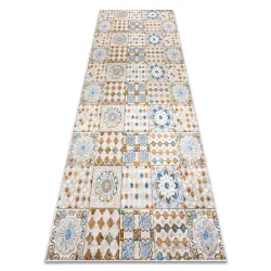 Waschbarer Teppich ANDRE Lissabonner Fliesen, für die Küche, rutschfest - beige / blau
