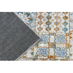 Waschbarer Teppich ANDRE 53010 Lissabonner Fliesen, für die Küche, rutschfest - beige / blau