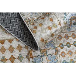 Waschbarer Teppich ANDRE 53010 Lissabonner Fliesen, für die Küche, rutschfest - beige / blau