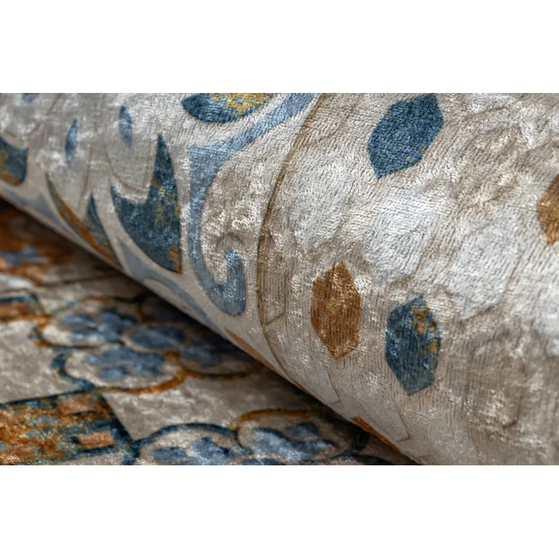 Waschbarer Teppich ANDRE 53010 Lissabonner Fliesen, für die Küche, rutschfest - beige / blau