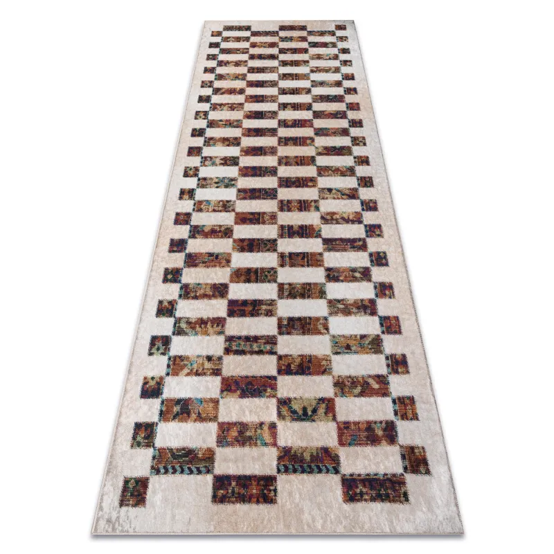 Waschbarer Teppich ANDRE 43780 Geometrisch rutschfest - beige / terrakotta