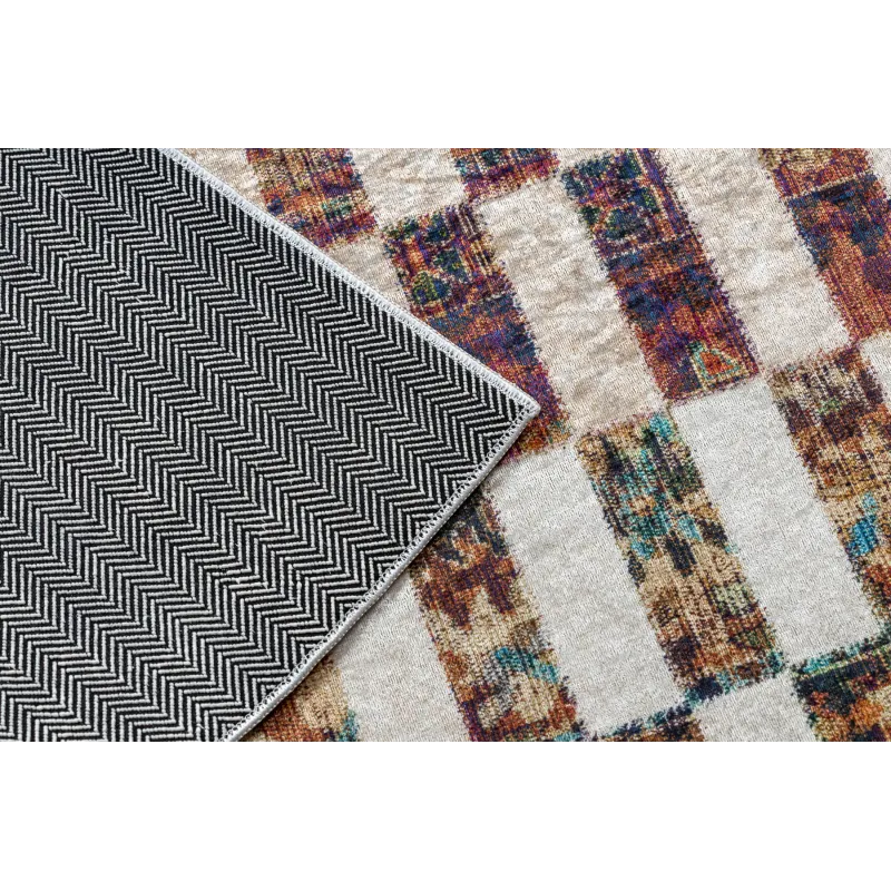 Waschbarer Teppich ANDRE 43780 Geometrisch rutschfest - beige / terrakotta